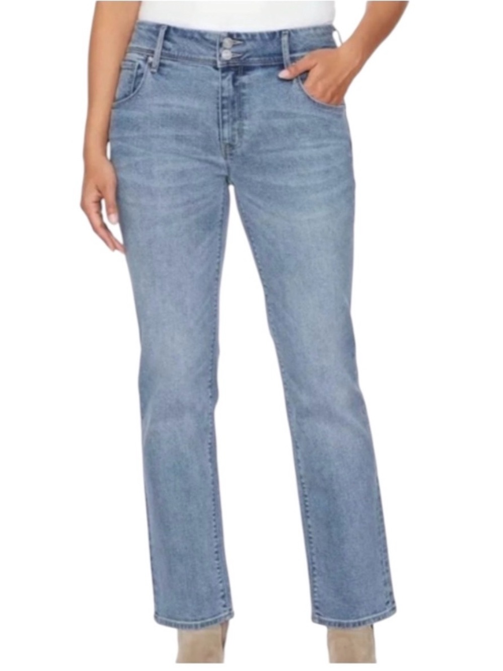 Hudson Signature Flap Pocket Ankle Crop Straight Leg Jeans Sz 14 Lt Wash Denim - Picture 2 of 14